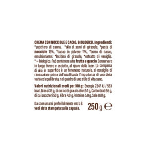crema con cacao e nocciole biologica